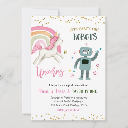 Kinderen robots en eenhoorns broers en zussen kaart (Voorkant)