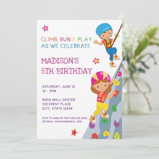 Kinderen Rock Klimmen Verjaardagsfeestje Kaart (Staand voorkant)