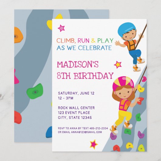 Kinderen Rock Klimmen Verjaardagsfeestje Kaart (Voorkant / Achterkant)