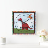 Kinderen Rode Dinosaur-wandklok Vierkante Klok (Huis)