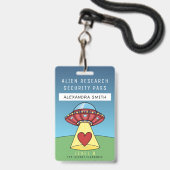 Kinderen Rode UFO Feestje Alien Onderzoeksbeveilig Badge (Voorzijde met lanyard)