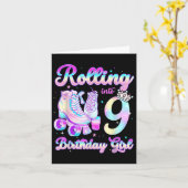 Kinderen rollen in 9 rolschaatsen 9e verjaardag Gi Kaart (Gele Bloem)