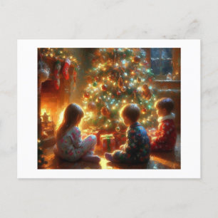Kinderen rond de kerstboom, briefkaart