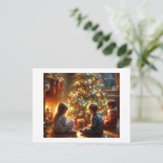 Kinderen rond de kerstboom, briefkaart (Staand voorkant)