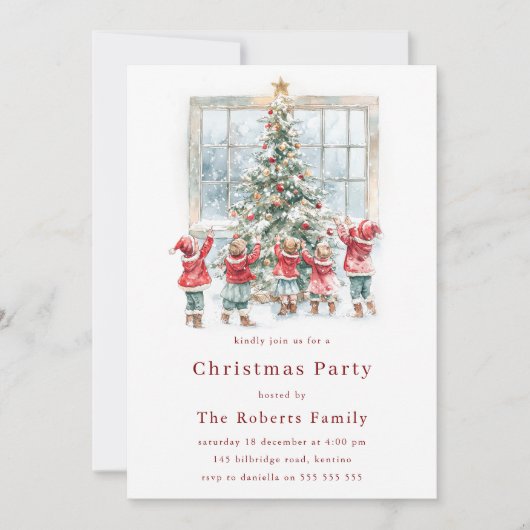 Kinderen rond de kerstboom kaart (Voorkant)