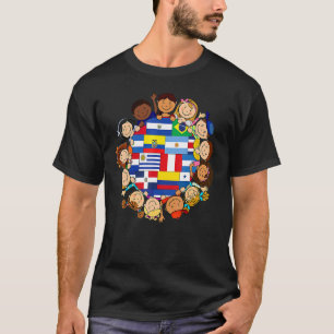 Kinderen rond Wereldbol Hispanische vlaggen T-shirt