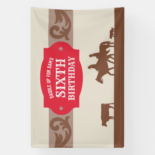 Kinderen Rood/Bruin Westerse Thema Verjaardagsfees Spandoek (Verticaal)