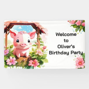 Kinderen Roze Boerderijdieren Verjaardagsbanner Spandoek