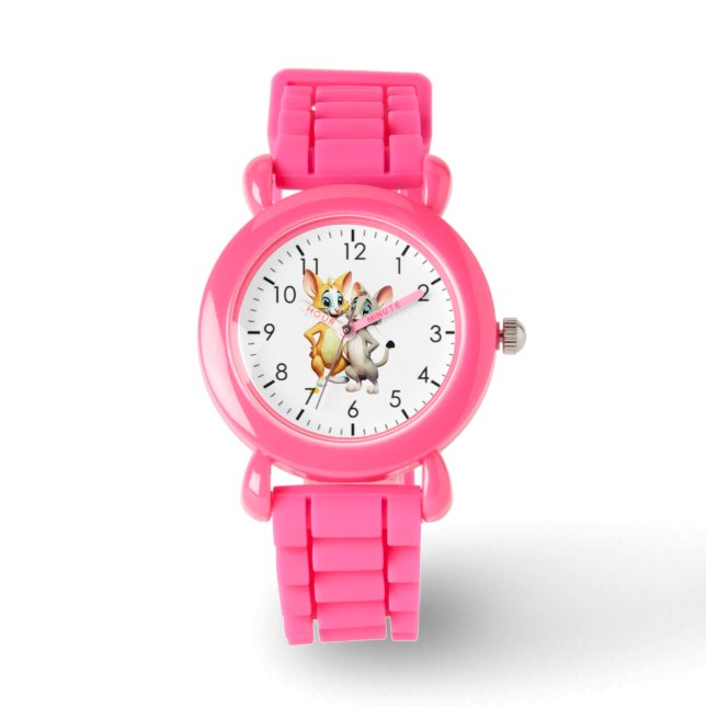 Kinderen roze glitterband horloge (Voorkant)