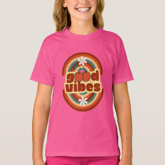Kinderen Roze “Good Vibes” Retro Kersen Grafische  T-shirt
