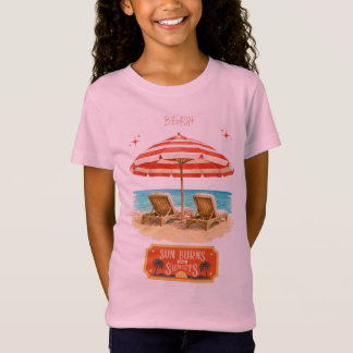 kinderen roze strand en zonsondergang t-shirts