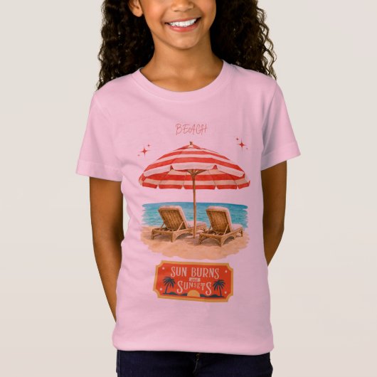 kinderen roze strand en zonsondergang t-shirts (Voorkant)