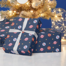 Kinderen Ruimte Mini Patroon met Planeten & Sterre Cadeaupapier