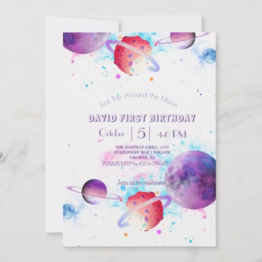 Kinderen Ruimte Reis Rond de Planeet 1e Verjaardag Kaart (Voorkant)