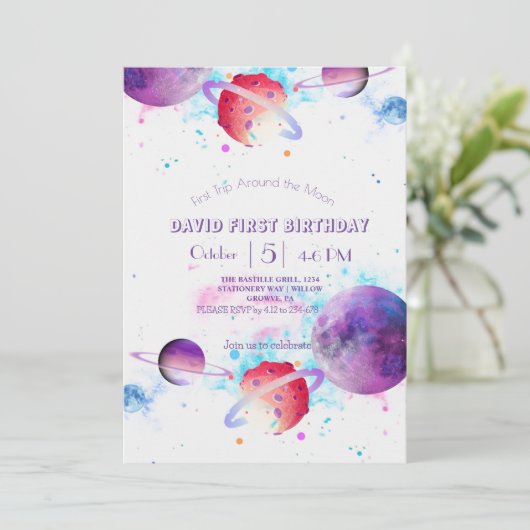 Kinderen Ruimte Reis Rond de Planeet 1e Verjaardag Kaart (Staand voorkant)