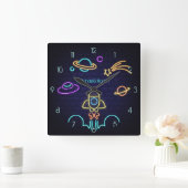 Kinderen ruimte thema neon licht vierkante klok (Huis)