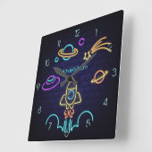 Kinderen ruimte thema neon licht vierkante klok (Hoek)