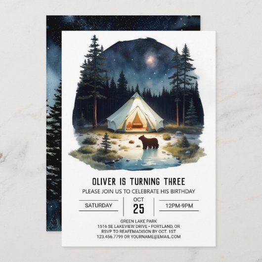 Kinderen Rustieke Mountain Campout Verjaardagsuitn Kaart (Voorkant / Achterkant)