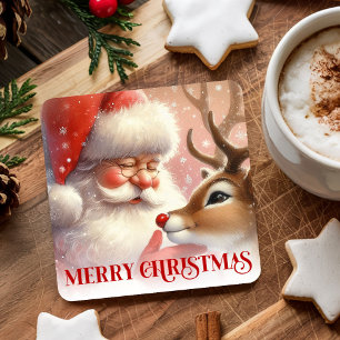 Kinderen Santa Rudolph Mooie Kerst Papier Onderzet Kartonnen Onderzetters
