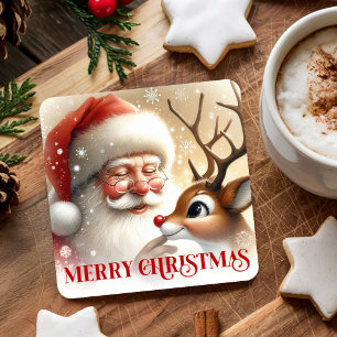 Kinderen Santa Rudolph Mooie Kerst Papier Onderzet Kartonnen Onderzetters