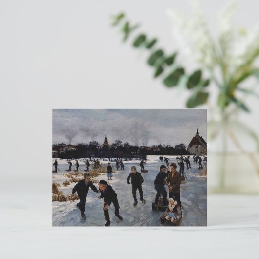 "Kinderen schaatsen buiten Faaborg", mooie kunst Briefkaart (Staand voorkant)
