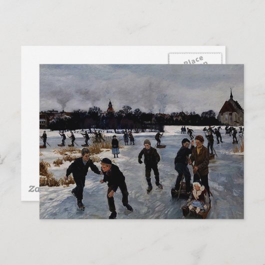 "Kinderen schaatsen buiten Faaborg", mooie kunst Briefkaart (Voorkant / Achterkant)