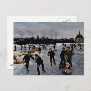 "Kinderen schaatsen buiten Faaborg", mooie kunst Briefkaart