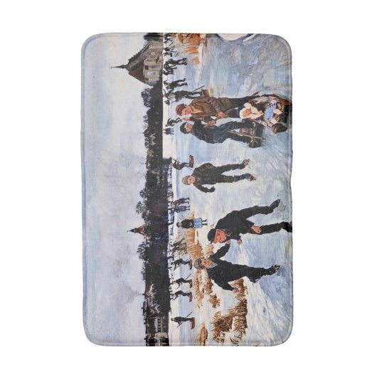 Kinderen schaatsen buiten faborg badmat (Voorkant Verticaal)