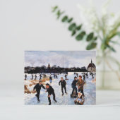 Kinderen schaatsen buiten faborg briefkaart (Staand voorkant)