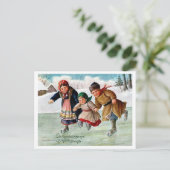 Kinderen schaatsen op ijs met kerst, Russisch Briefkaart (Staand voorkant)