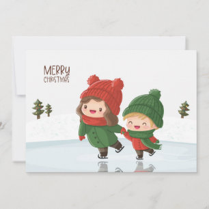 Kinderen schaatsen op ijs met Kerstmis Feestdagenkaart