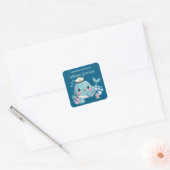 Kinderen Schattige Blauwe Walvis Ex-Libris Vierkante Sticker (Envelop)