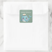 Kinderen Schattige Blauwe Walvis Ex-Libris Vierkante Sticker (Tas)