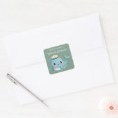 Kinderen Schattige Blauwe Walvis Ex-Libris Vierkante Sticker (Envelop)