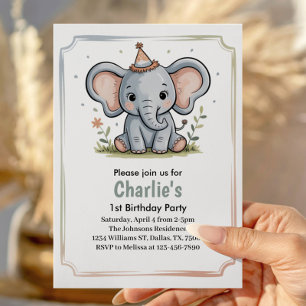 Kinderen Schattige Groene Olifant Verjaardagsfeest Kaart