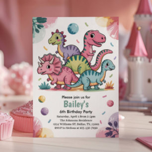 Kinderen Schattige Roze Dinosaurus 6de Verjaardags Kaart