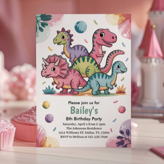 Kinderen Schattige Roze Dinosaurus 8e Verjaardagsf Kaart