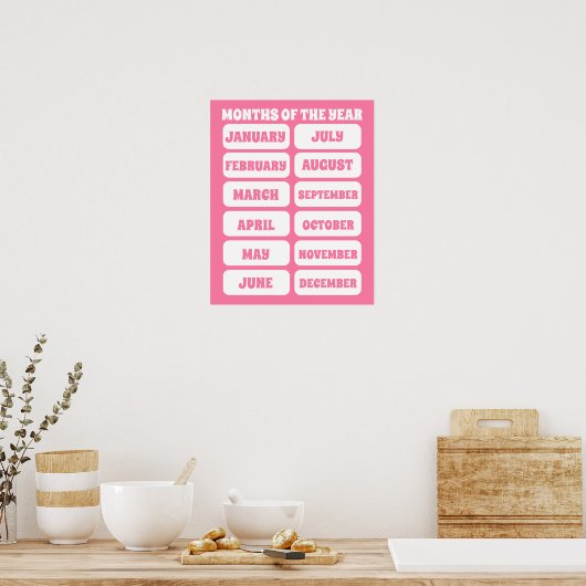 Kinderen Schattige Roze Maanden Van Het Jaar Leren Poster (Keuken)