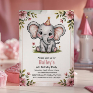 Kinderen Schattige Roze Olifant 6de Verjaardagsfee Kaart