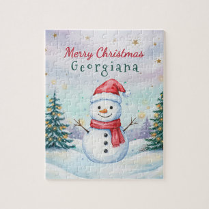 Kinderen Schattige Sneeuwman Gepersonaliseerde Naa Legpuzzel
