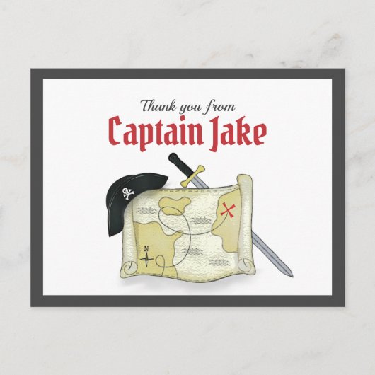 Kinderen Schattigee Pirate Custom Bedankt Card Briefkaart (Voorkant)