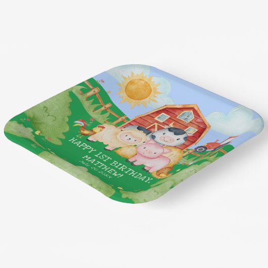 Kinderen Schattigee Red Barnyard Boerderijdieren Papieren Bordje (Gebogen)