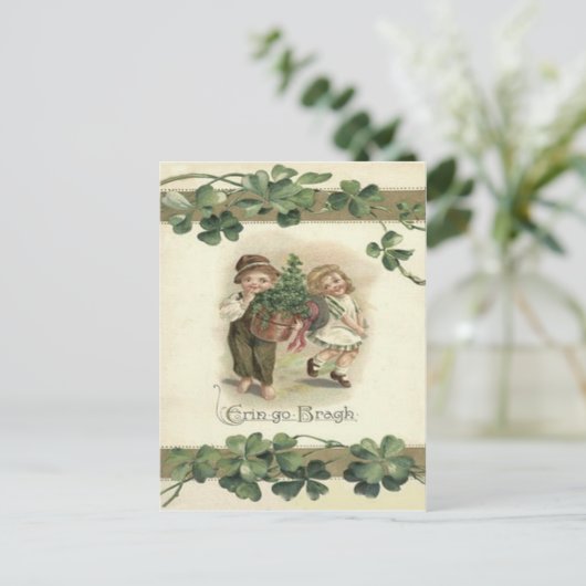 Kinderen Shamrock Erin Go Bragh Briefkaart (Staand voorkant)