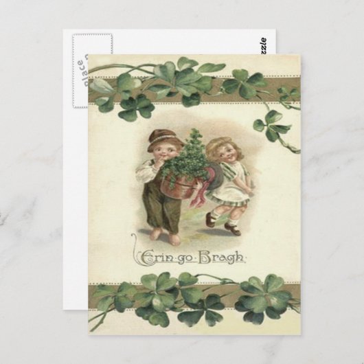Kinderen Shamrock Erin Go Bragh Briefkaart (Voorkant / Achterkant)