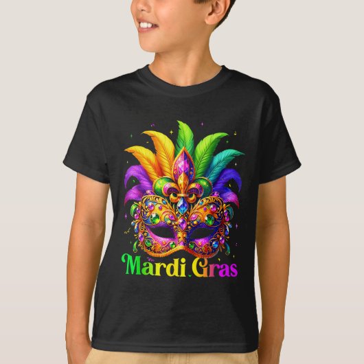 Kinderen Shirt Mardi Gras Carnaval Kralen Masker (Voorkant)