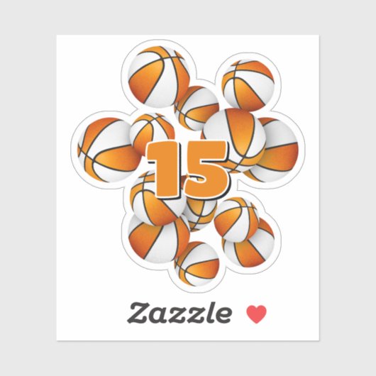 kinderen shirt nummer oranje witte basketbal sticker (Vel)