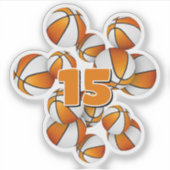 kinderen shirt nummer oranje witte basketbal sticker (Voorkant)