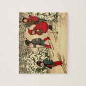Kinderen skiën, een vintage winters beeld legpuzzel (Verticaal)