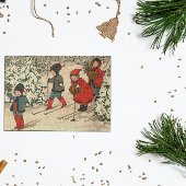 Kinderen skiën, een vintage winters beeld legpuzzel