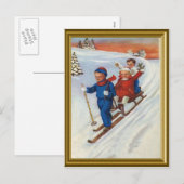  kinderen skiën feestdagenkaart (Voorkant / Achterkant)